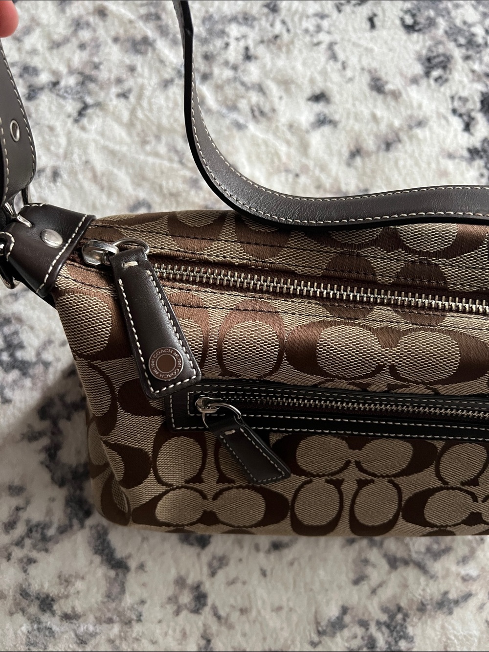 Coach Brown Signature Canvas Shoulder Bag with Dark Leather Strap - Picture 6 of 8